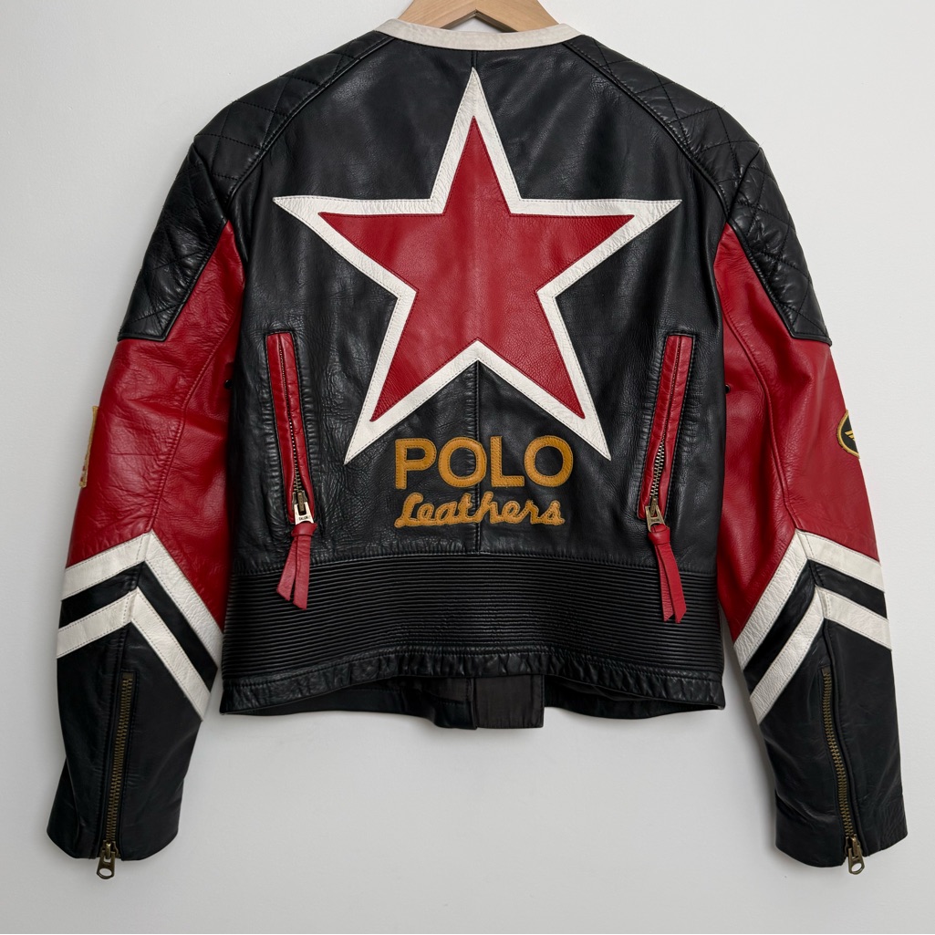 Polo Ralph Lauren Leather Star Moto Jacket - Rare Patchwork Racing Leather